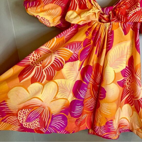 NEW FARM Rio Summer Garden Ombre Mini Dress Tropical Floral Orange Pink Size M - Picture 9 of 16